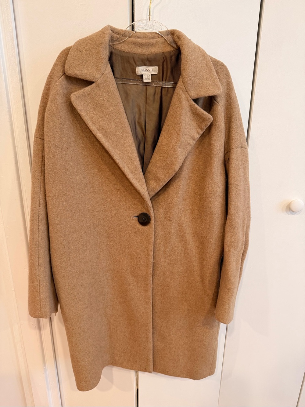 Fossil Camel Wool-Blend Single-Button Pea Coat